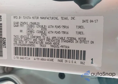 2017 Toyota Tacoma Sr5 из США, поврежденный, VIN 5TFAX5GN8HX090581